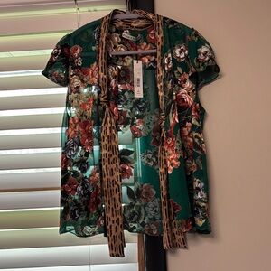 Floral Green Blouse with Animal Print Accents